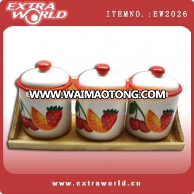 fruited painted ceramic soy sauce and vinegar bottle